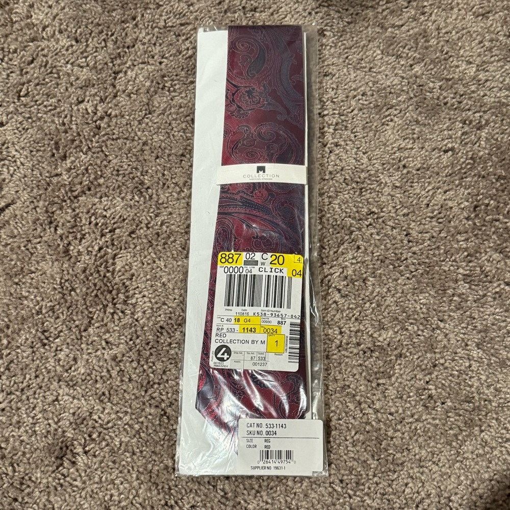 Michael Strahan Collection Red Paisley Tie New